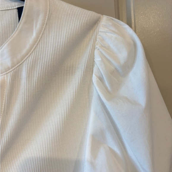 Veronica Beard Coralee White Puff Sleeve Ribbed Classic Stylish Top Size Small - Picture 7 of 10